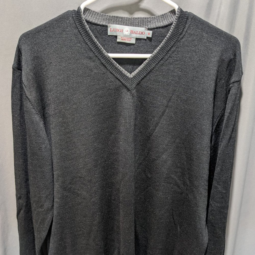 Luigi Baldo Merino Wool V-Neck Sweater Dark Grey Gray